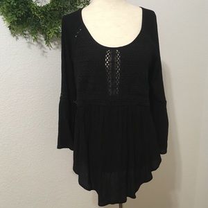 Miss Me Black Lace Peasant or Boho Top